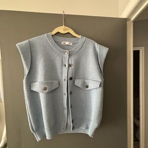 Blue Sleeveless Cardigan Vest